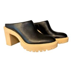 Dolce Vita Chunky Platform Heels Lug Sole CARRY Mule Clogs Black Leather Shoes